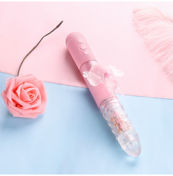 MIZZZEE - Powerful Butterfly Love Retractable Rotating Vibrator (Chargeable - Pink)